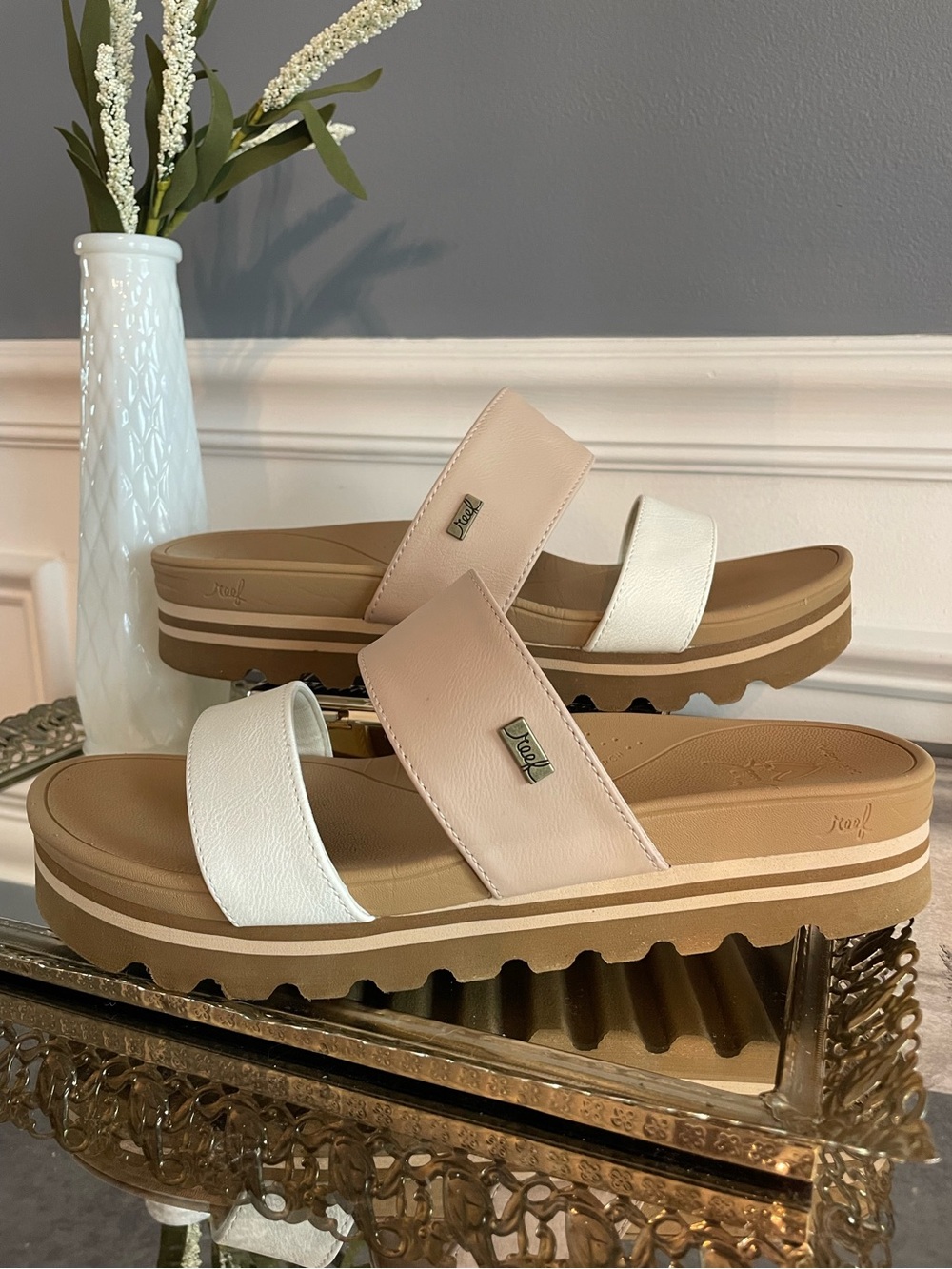 Reef Banded Horizon Platform Sandal Slides